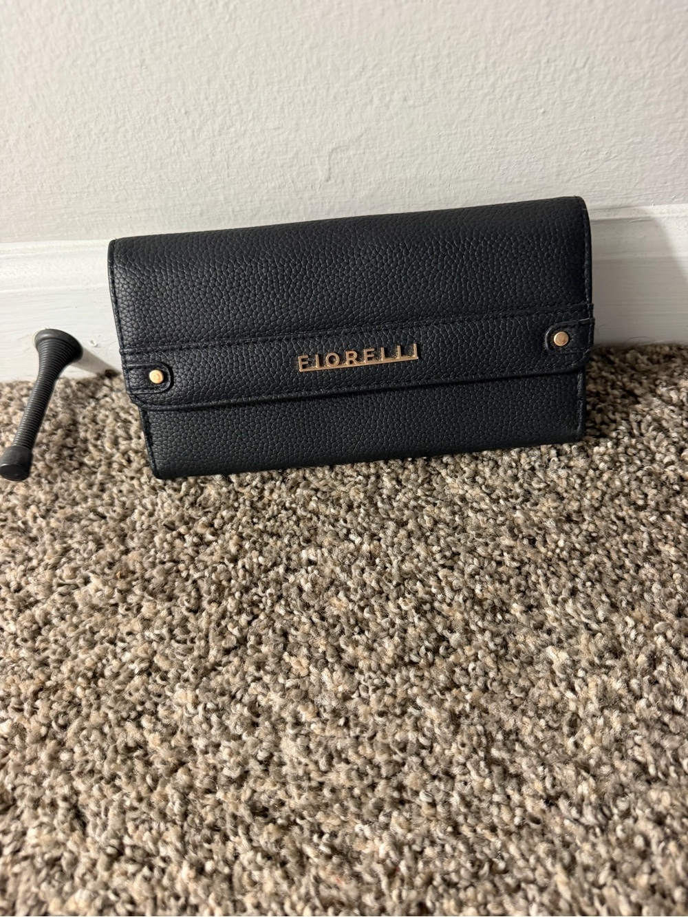 Black Pebbled Leather Fold-Over Clutch